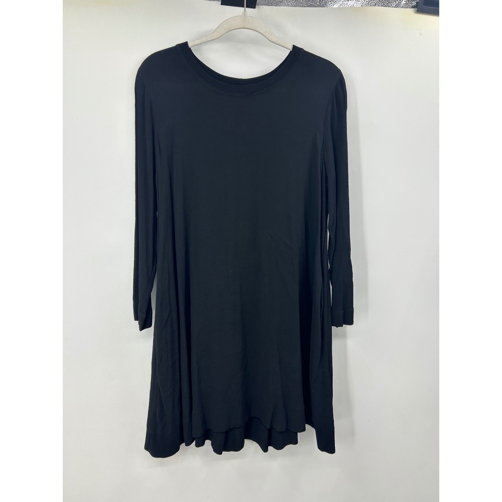 Enza Costa Black Rayon Long Sleeve Pleated Back Swing Mini Dress Size XS